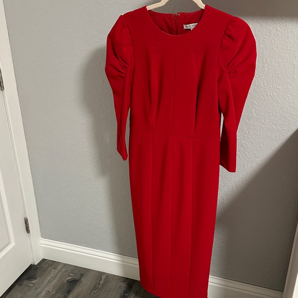 Kay Unger Vibrant Red Long Sleeve Dress